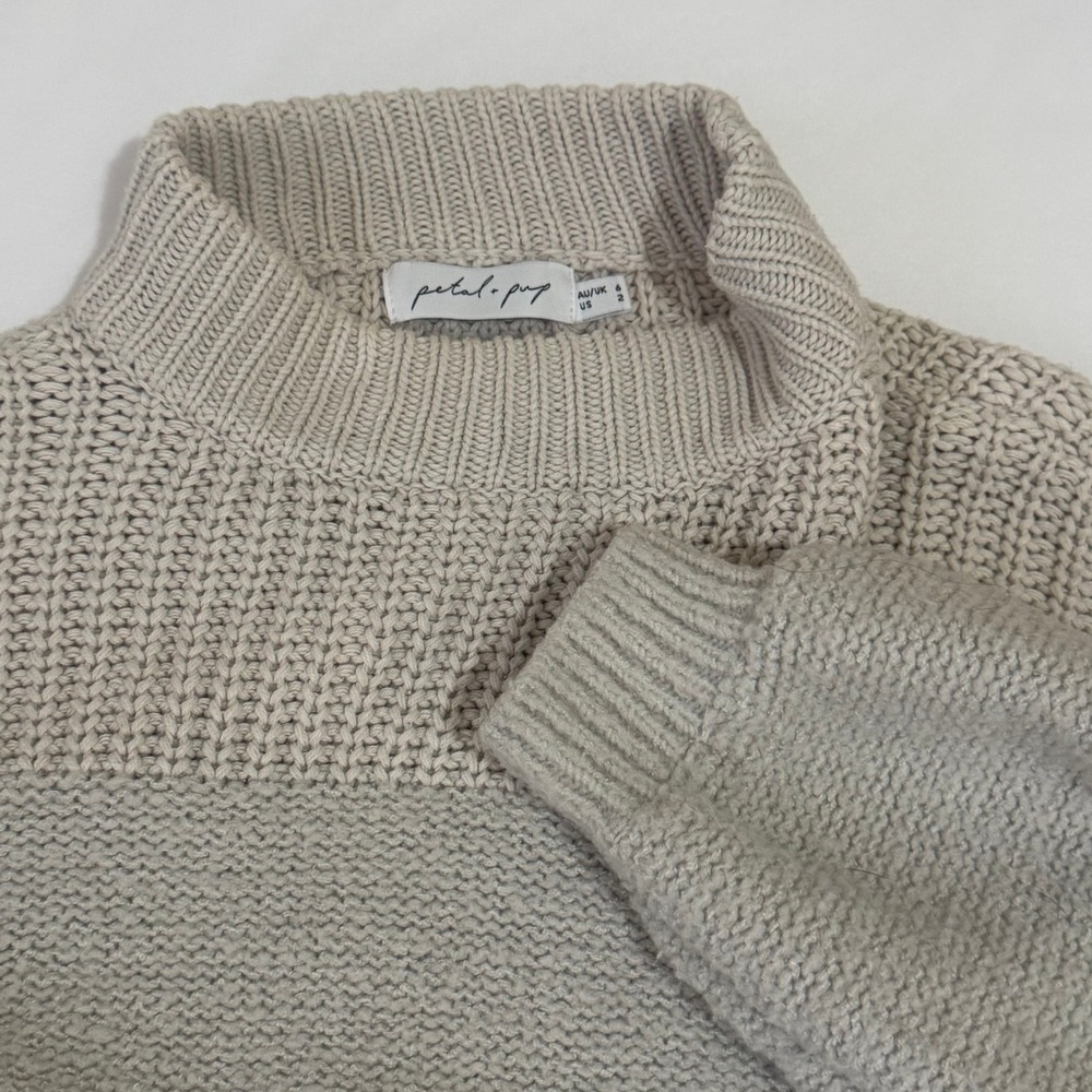 Petal Pup Knit Mock Neck Cropped Sweater Beige Women's Size 2